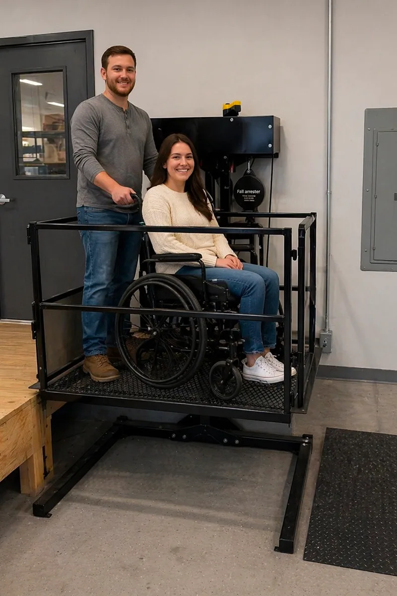Kobieta na wózku inwalidzkim w windzie LiftMatic